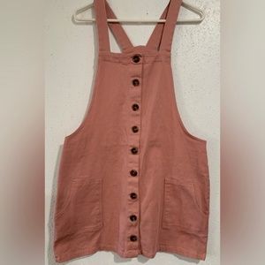 Pink Denim Button Down Dress Overall Dress